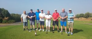 The Callum Brotherton group having a group shot before teeing off on their Spanish golf holiday.