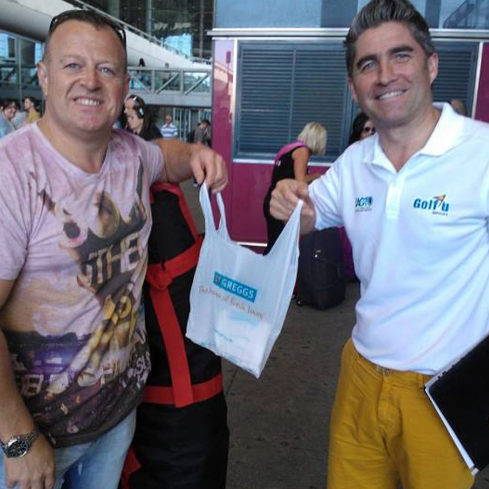 Stuart meeting golfers at Malaga Airport