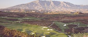 The La Cala Europa course from the air with the Sierra de Mijas mountains in the distance.